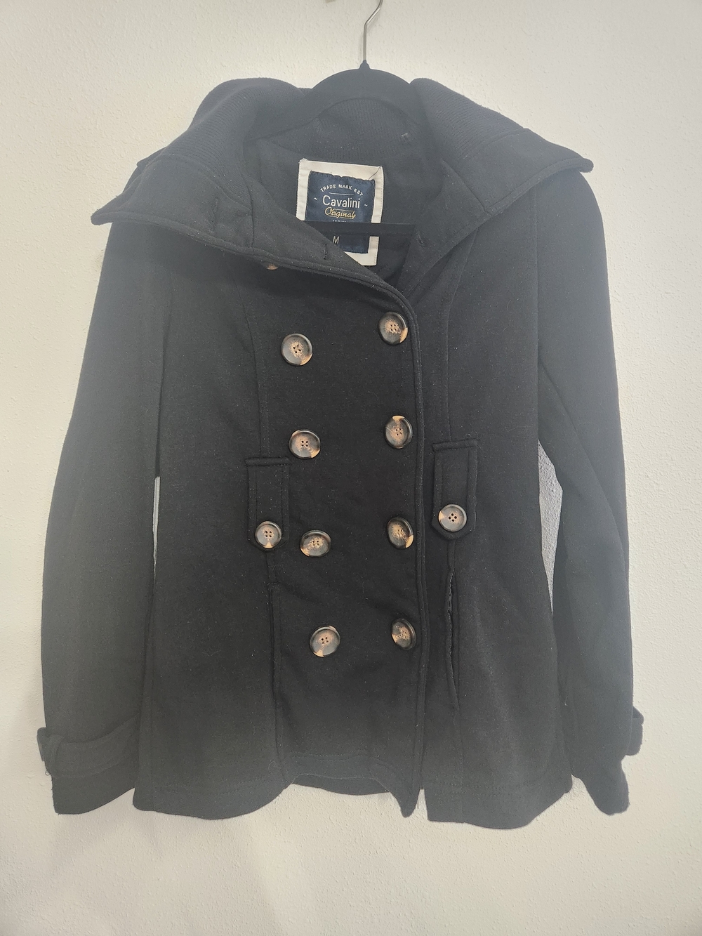 Cavalini Black Double-Breasted Hooded Pea Coat